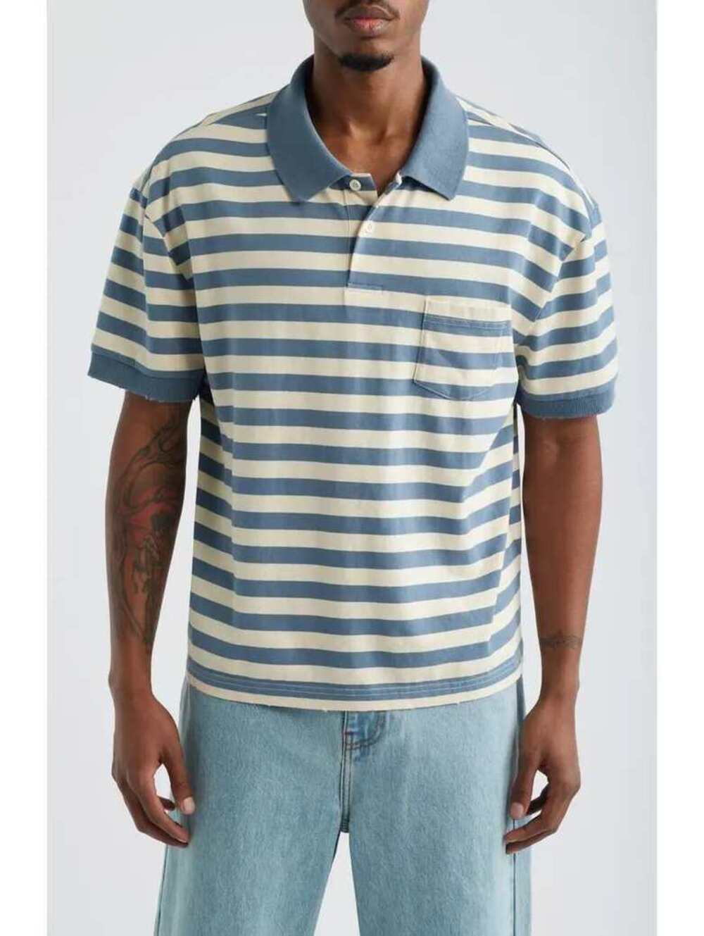 NWT $70 $Elwood Striped Polo Shirt Men's S Blue White